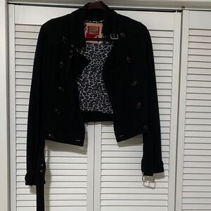 Free People Black Jacket with Leopard Lining